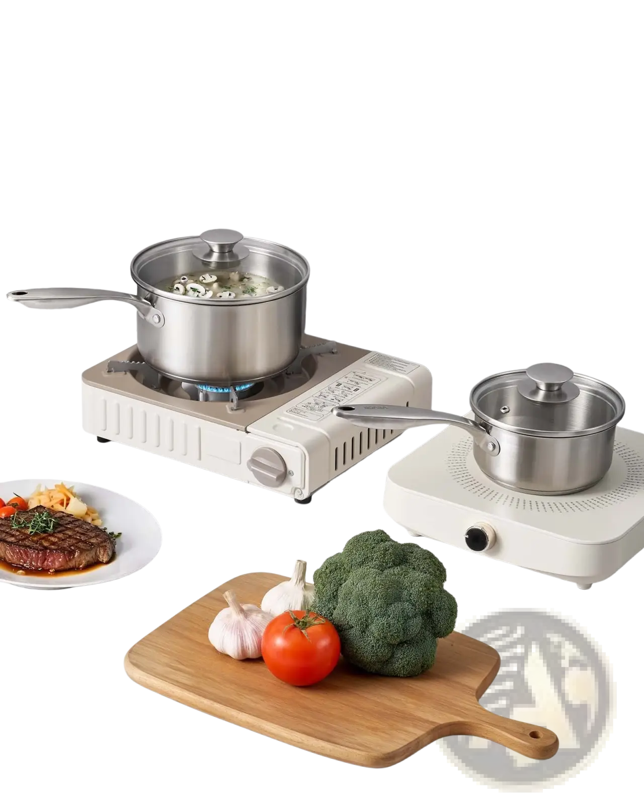 White portable electric cooktop with stainless steel pot from stainless steel saucepan set 3 piece induction ready