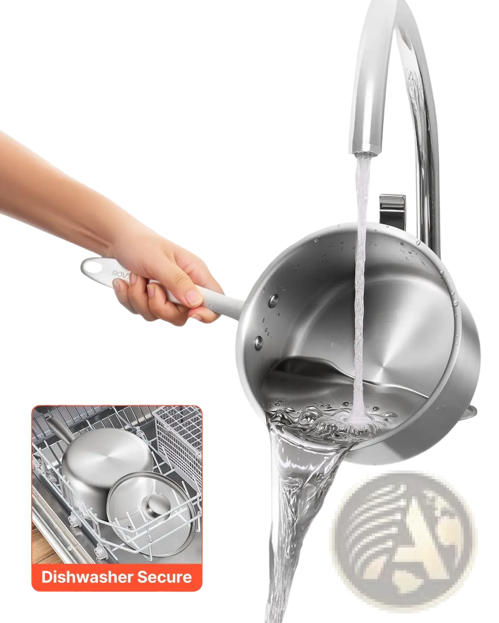 Stainless steel saucepan with gray handle and riveted lid from a 3 piece induction ready saucepan set