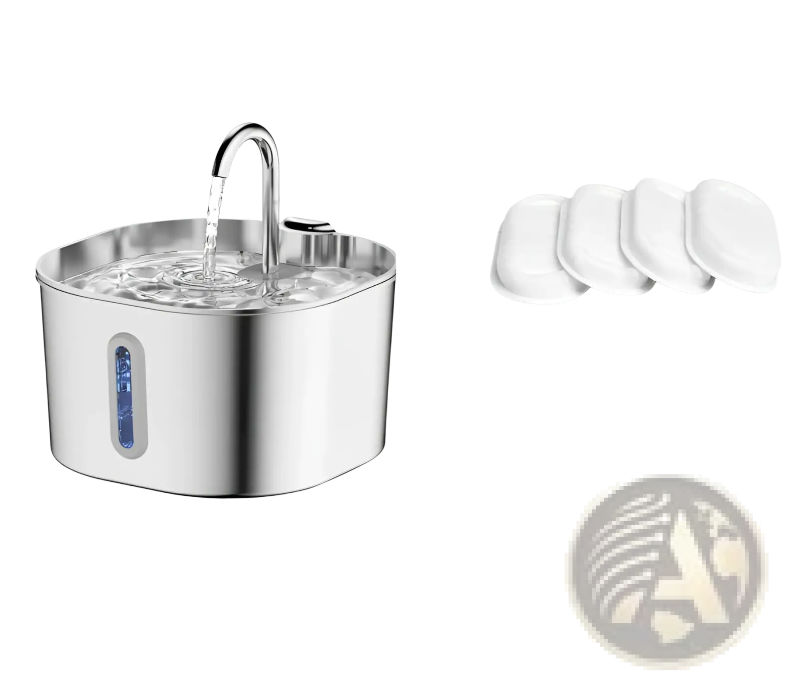 Stainless steel smart pet water fountain 2.2l with sleek curved spout and blue led indicator window