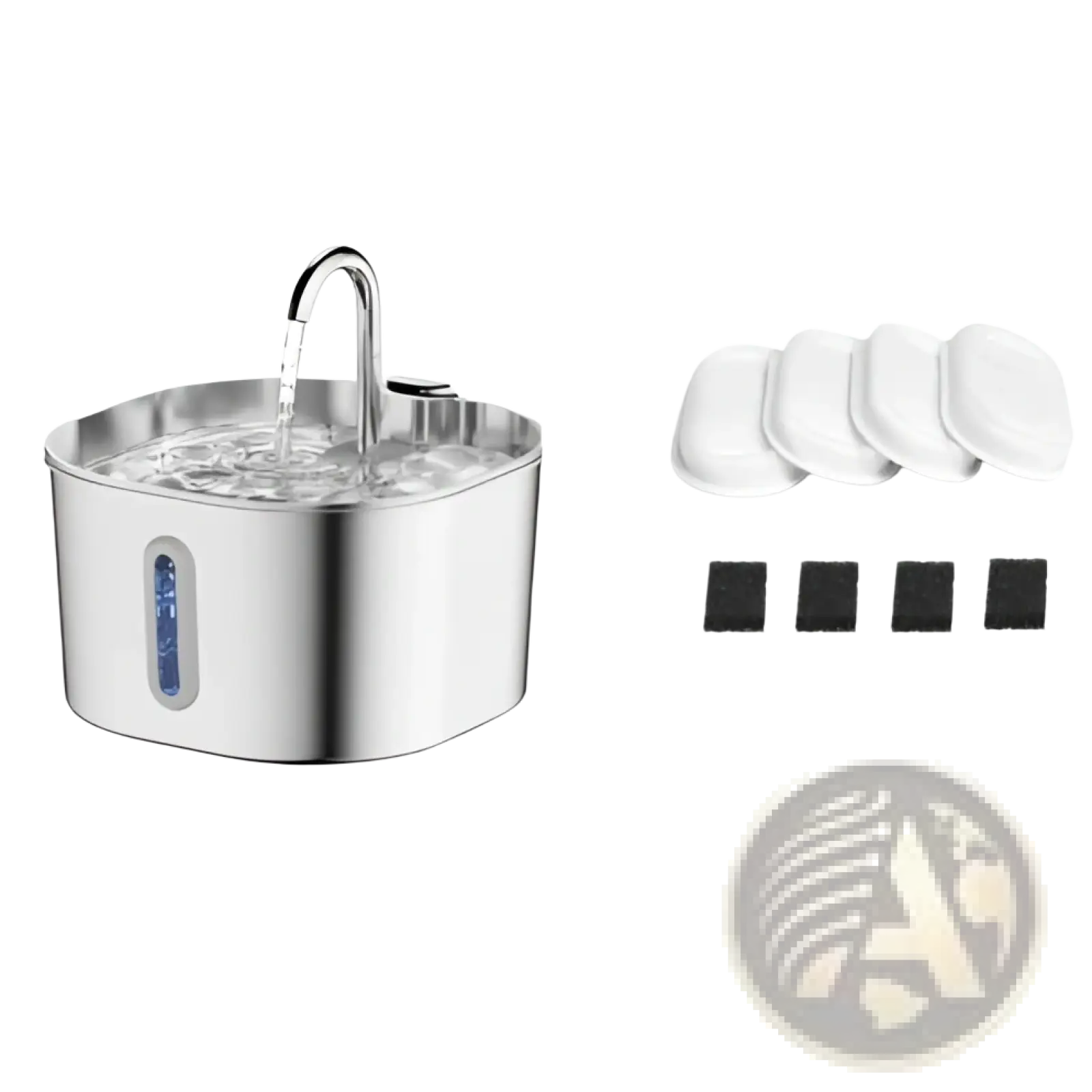 Stainless steel smart pet water fountain 2.2l with sleek curved design and clear liquid level window