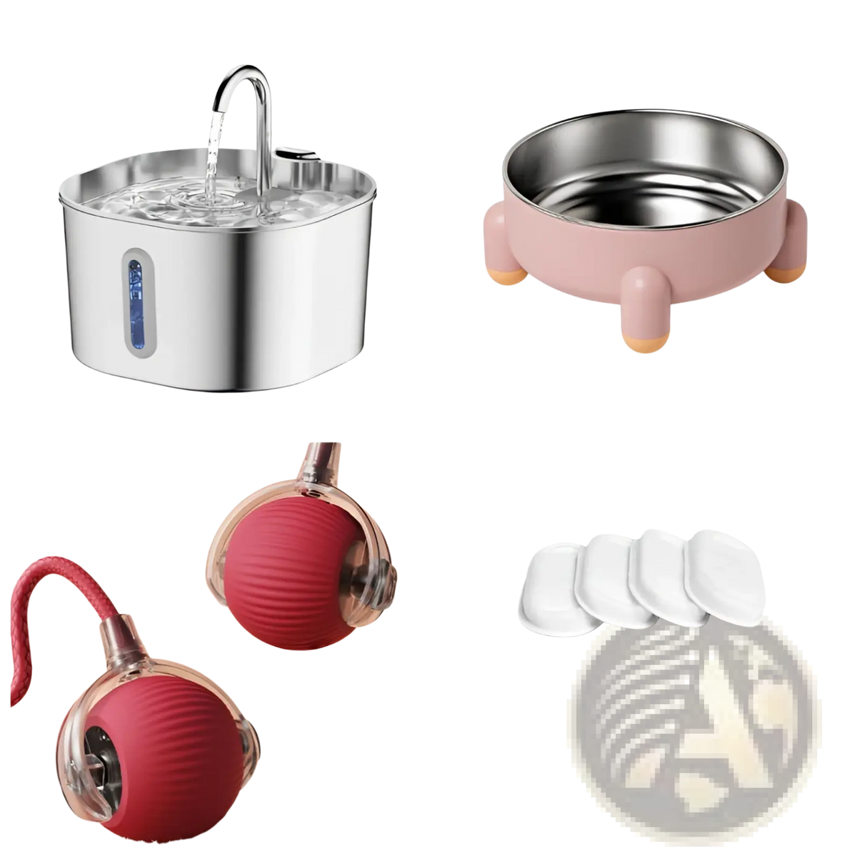 Stainless steel smart pet water fountain 2.2l with a red silicone cat ball and transparent plastic housing for feline entertainment