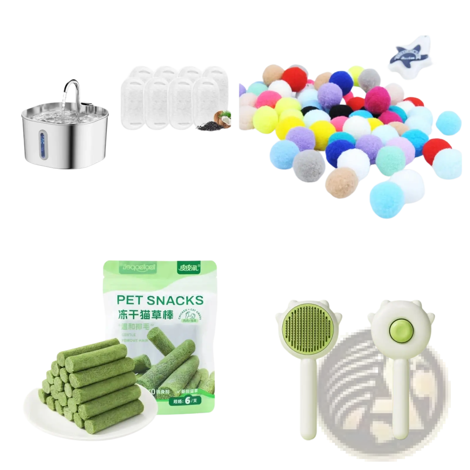 The stainless steel smart pet water fountain 2.2l with faucet-style design includes filter components and black rubber pads
