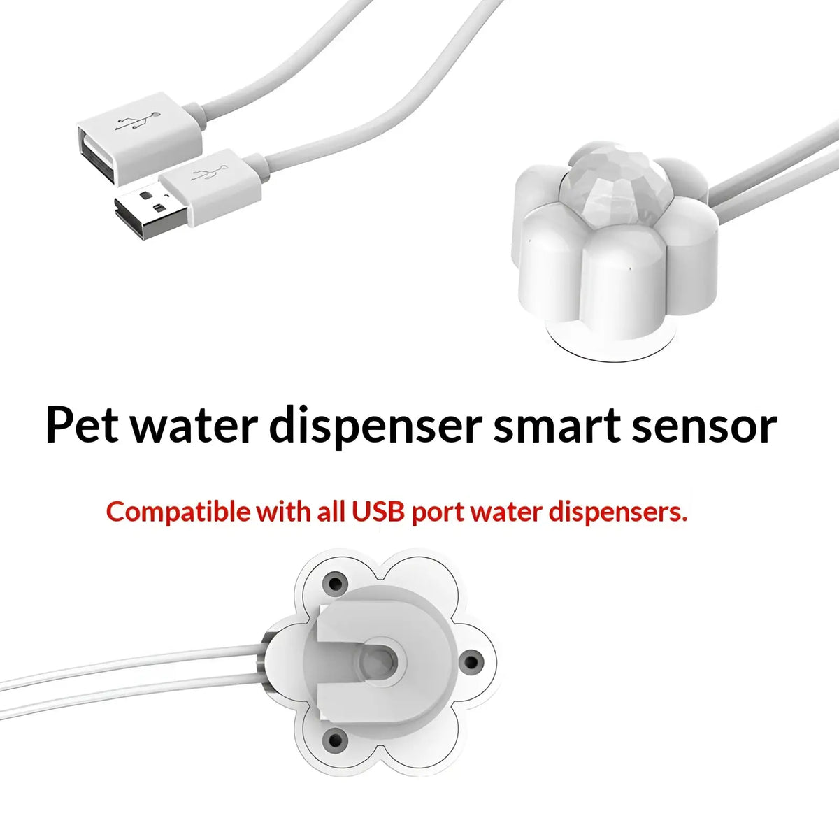 White plastic smart sensor with usb connectivity and flower-shaped base for stainless steel smart pet water fountain 2.2l