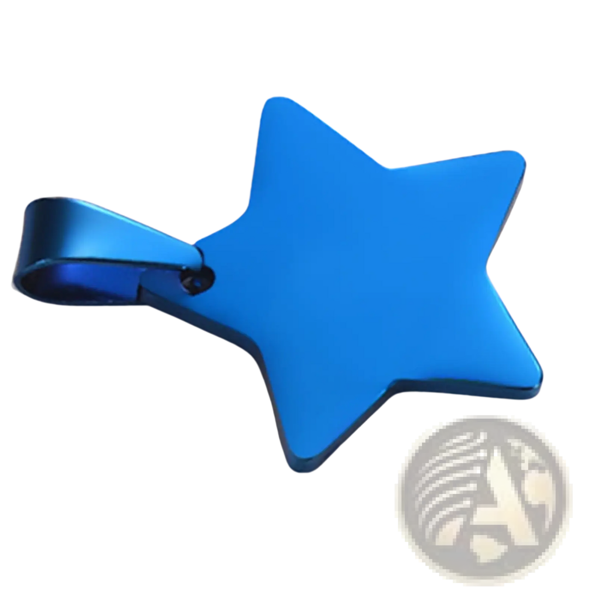 A vibrant blue five-pointed star pendant with sleek metallic finish and loop in a stainless steel star pendant necklace gold