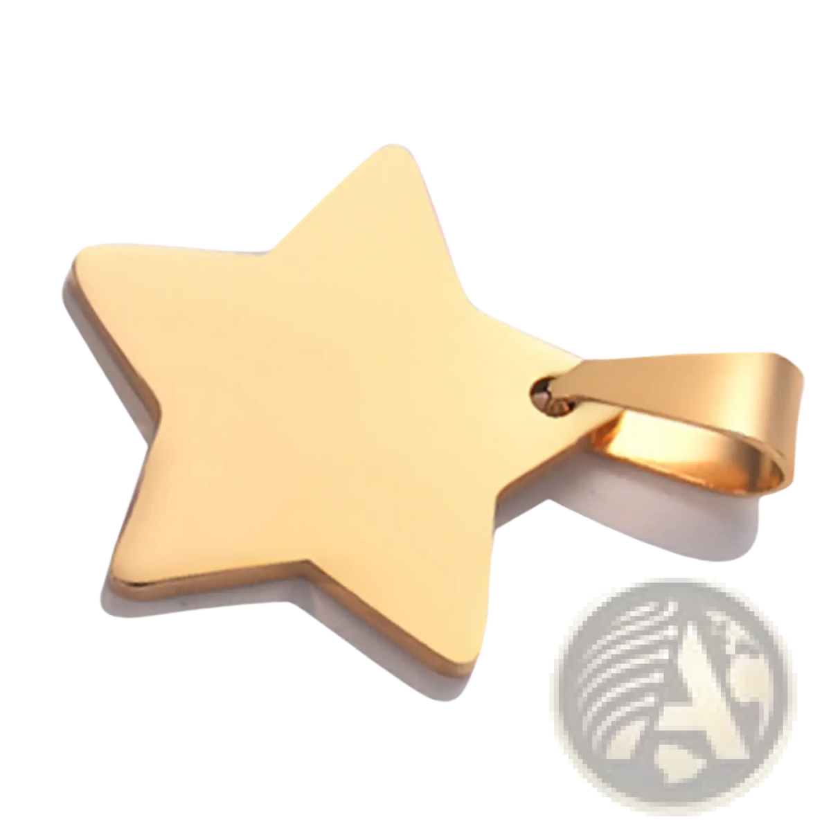 Gold-toned stainless steel star pendant necklace with a polished reflective surface and attachment loop at the top
