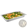 Rectangular stainless steel full size steam table pan 2.6 inch deep filled with mixed vegetables in 6 pack