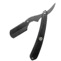 Black carbon fiber-handled stainless steel straight razor with curved serrated blade for men grooming use
