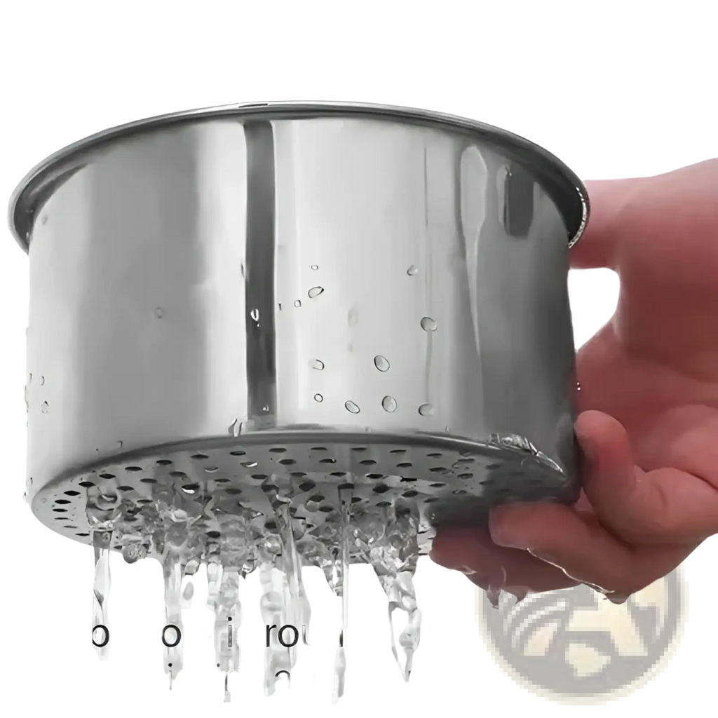 Stainless steel swan sink strainer basket filter with sleek round base and finely spaced holes for precise drainage