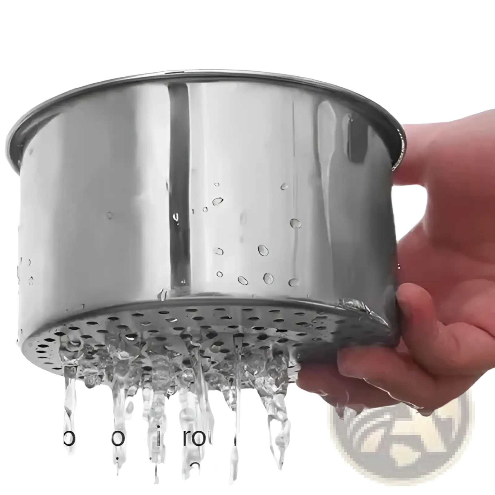Stainless steel swan sink strainer basket filter with sleek round base and finely spaced holes for precise drainage