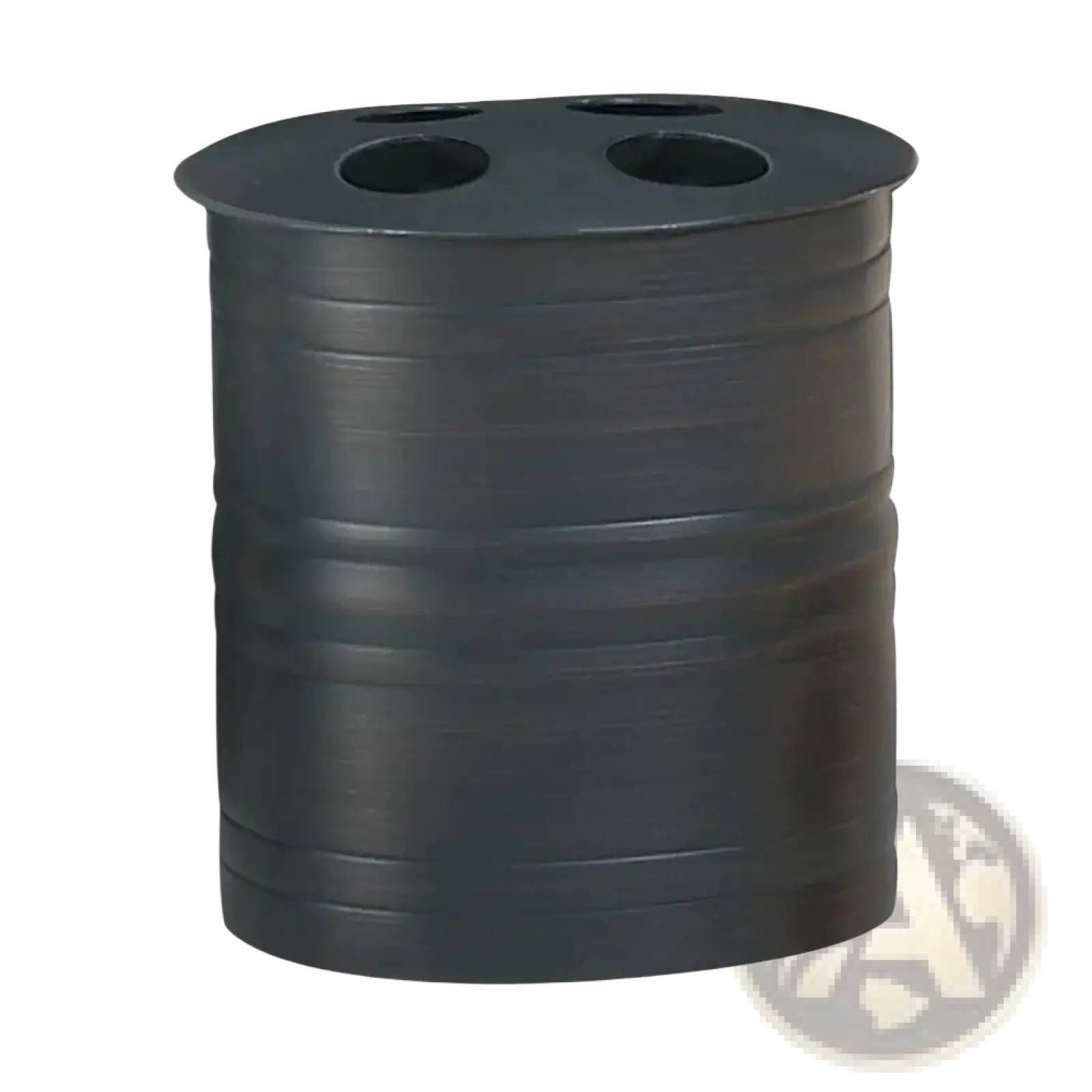 Black cylindrical stainless steel toothbrush holder with oil rubbed bronze finish and three circular openings on top