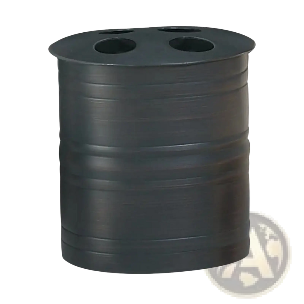 Black cylindrical stainless steel toothbrush holder with oil rubbed bronze finish and three circular openings on top