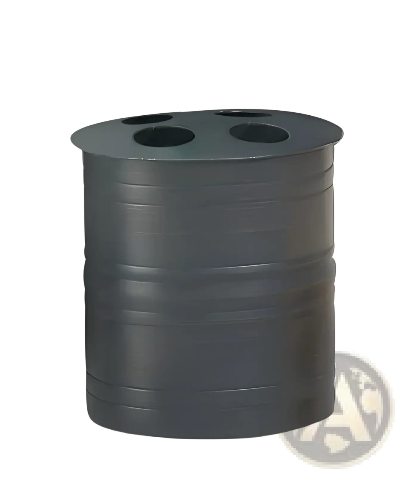 Dark gray stainless steel toothbrush holder with oil rubbed bronze finish and four circular openings on top
