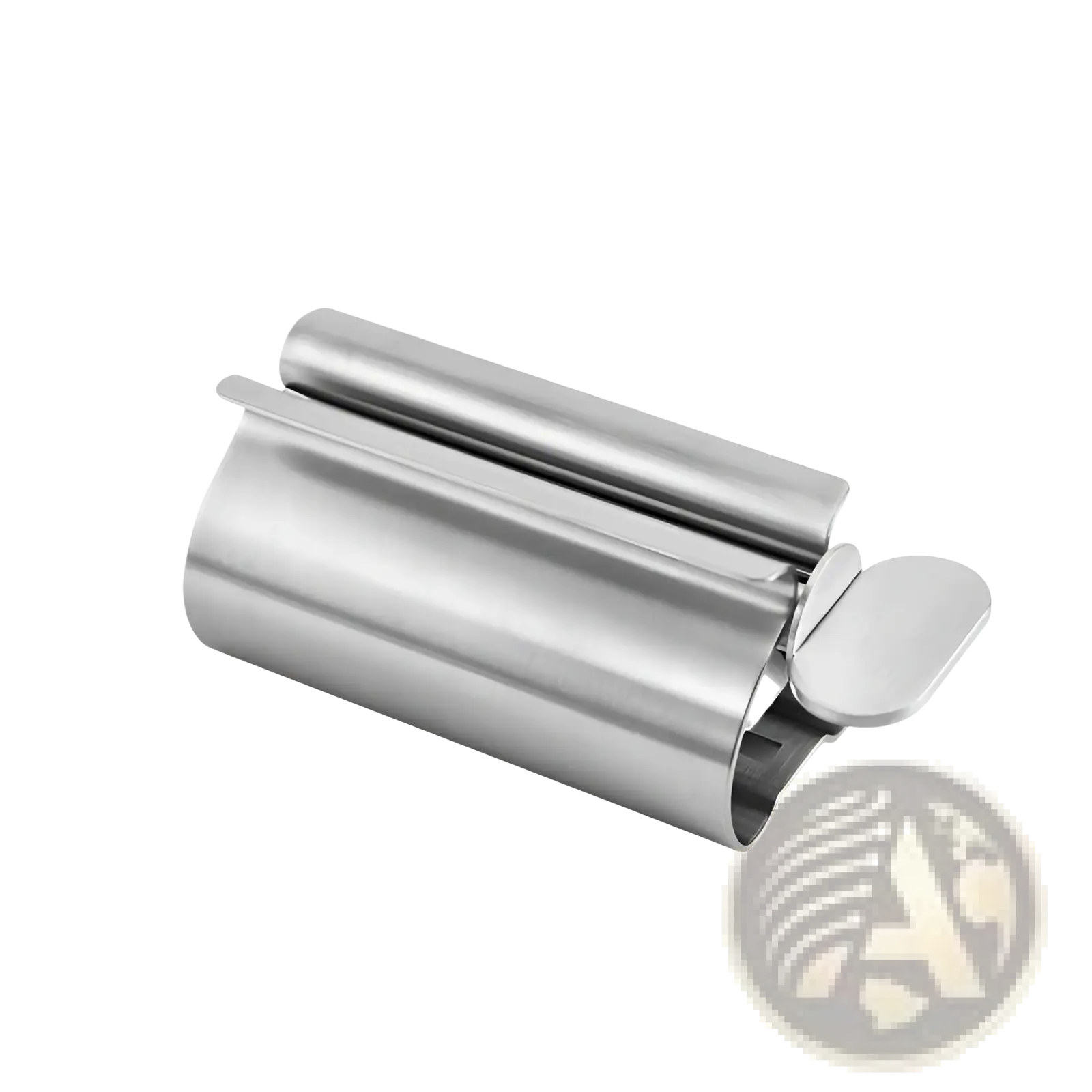 Stainless steel toothpaste squeezer and holder set with sleek cylindrical stainless steel can opener and reflective surface