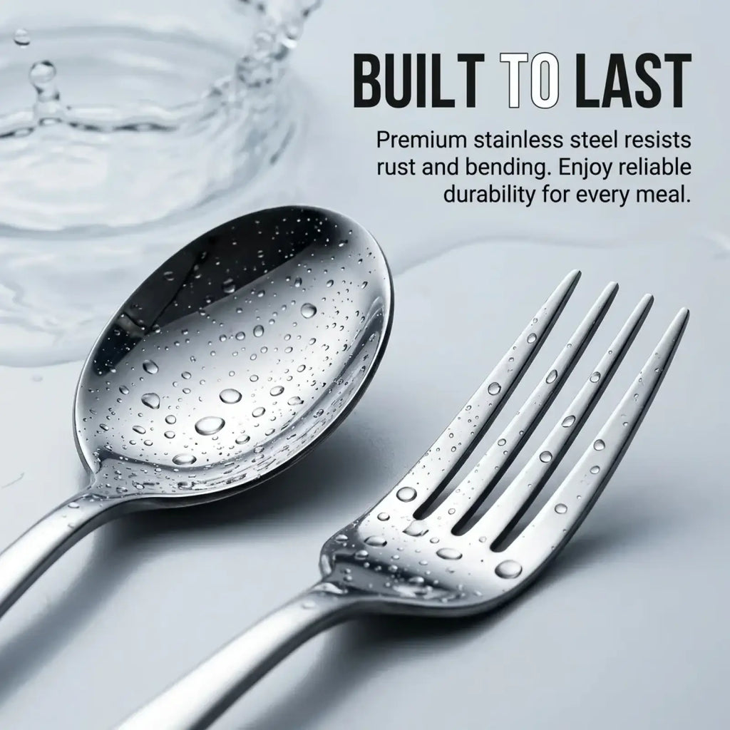 Shiny silver stainless steel spoon and fork set from stainless steel travel cutlery set with case