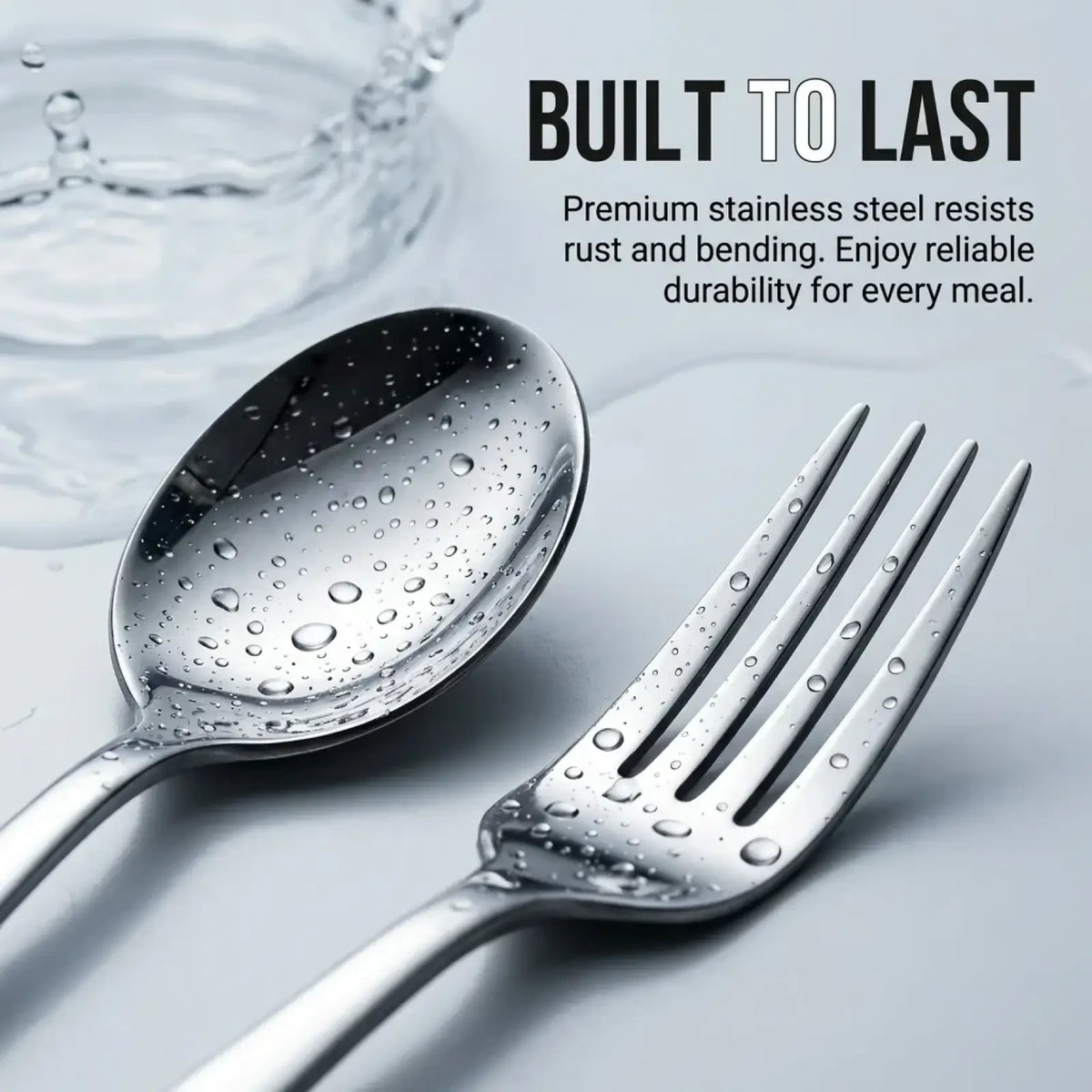 Shiny silver stainless steel spoon and fork set from stainless steel travel cutlery set with case