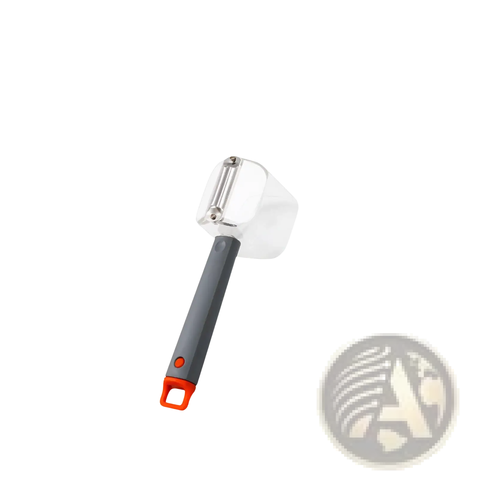 Stainless steel vegetable peeler with a 20cm gray handle and orange accents for efficient peeling