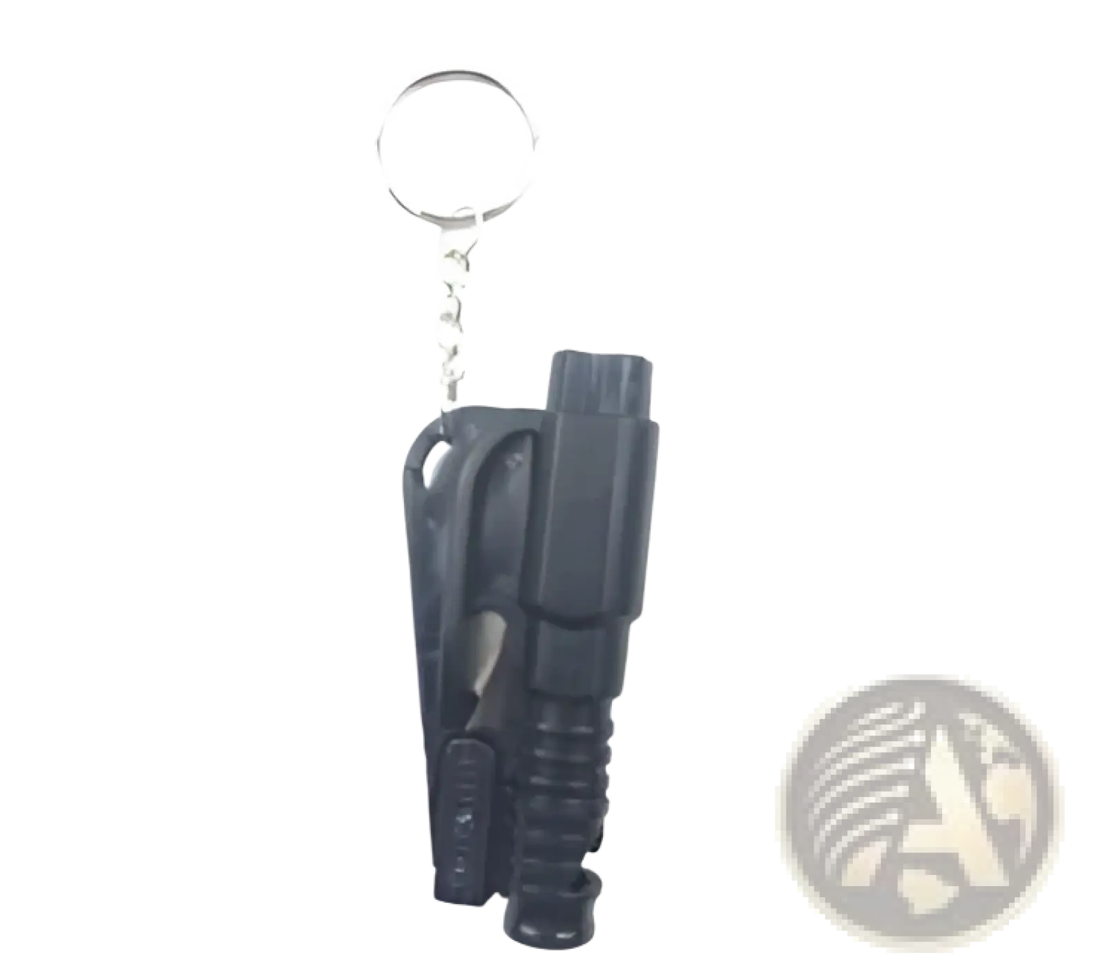 Black plastic keychain with textured grip and integrated tool components paired with stainless steel vegetable peeler set 3 pack