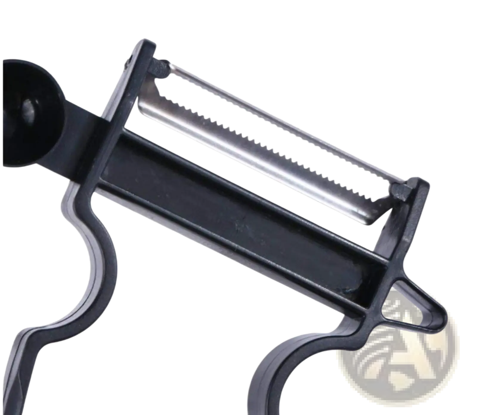 Black plastic-handled stainless steel vegetable peeler with fine teeth from stainless steel vegetable peeler set 3 pack