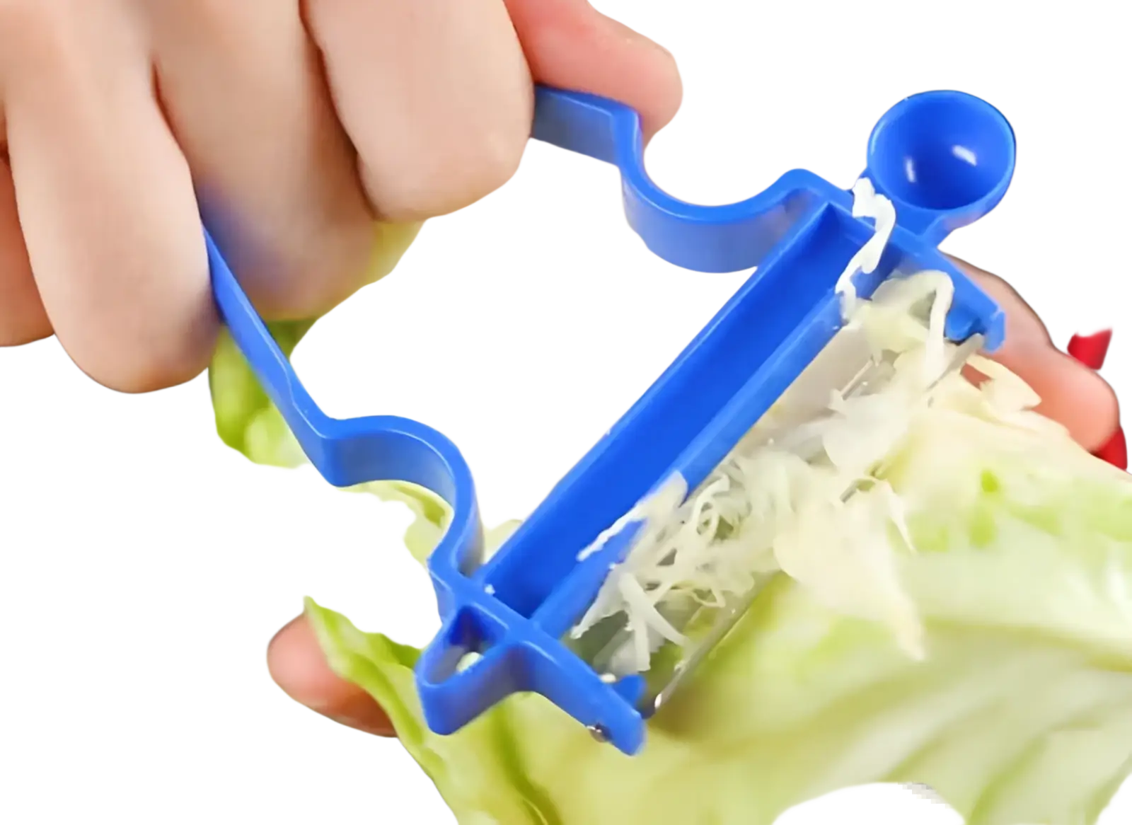 Blue plastic cabbage shredder with handle and stainless steel blade in vegetable peeler set 3 pack for kitchen use