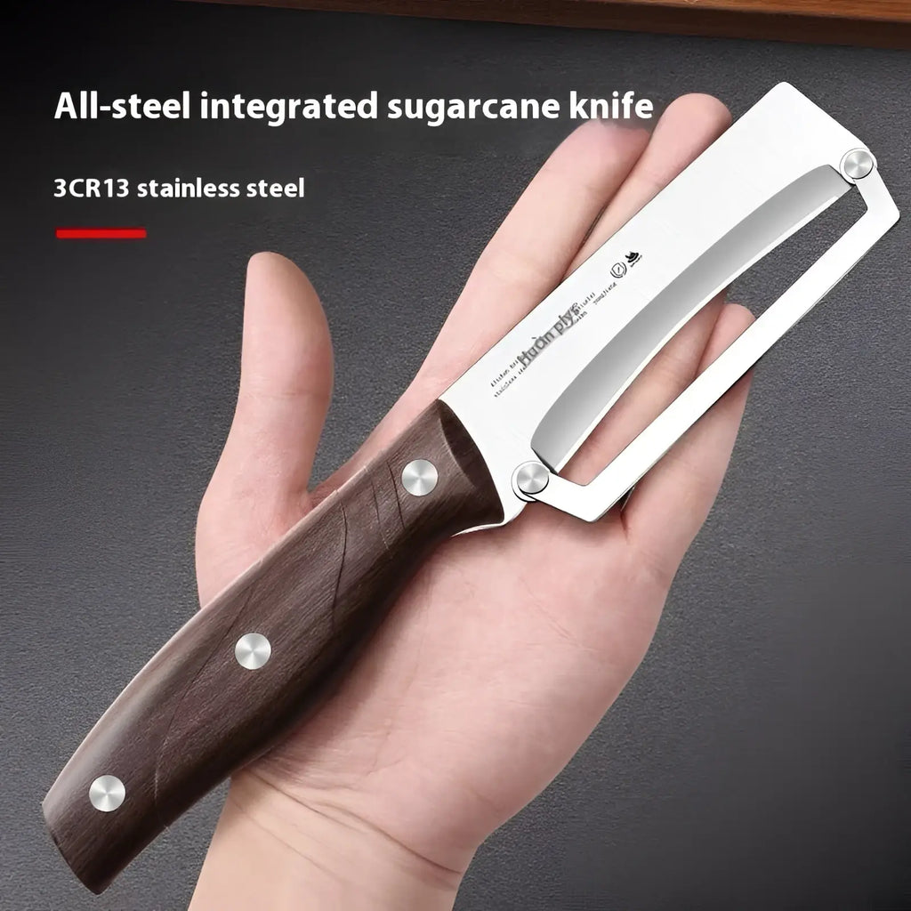 Stainless steel vegetable peeler with polished 3cr13 blade and dark brown wooden handle with silver rivets