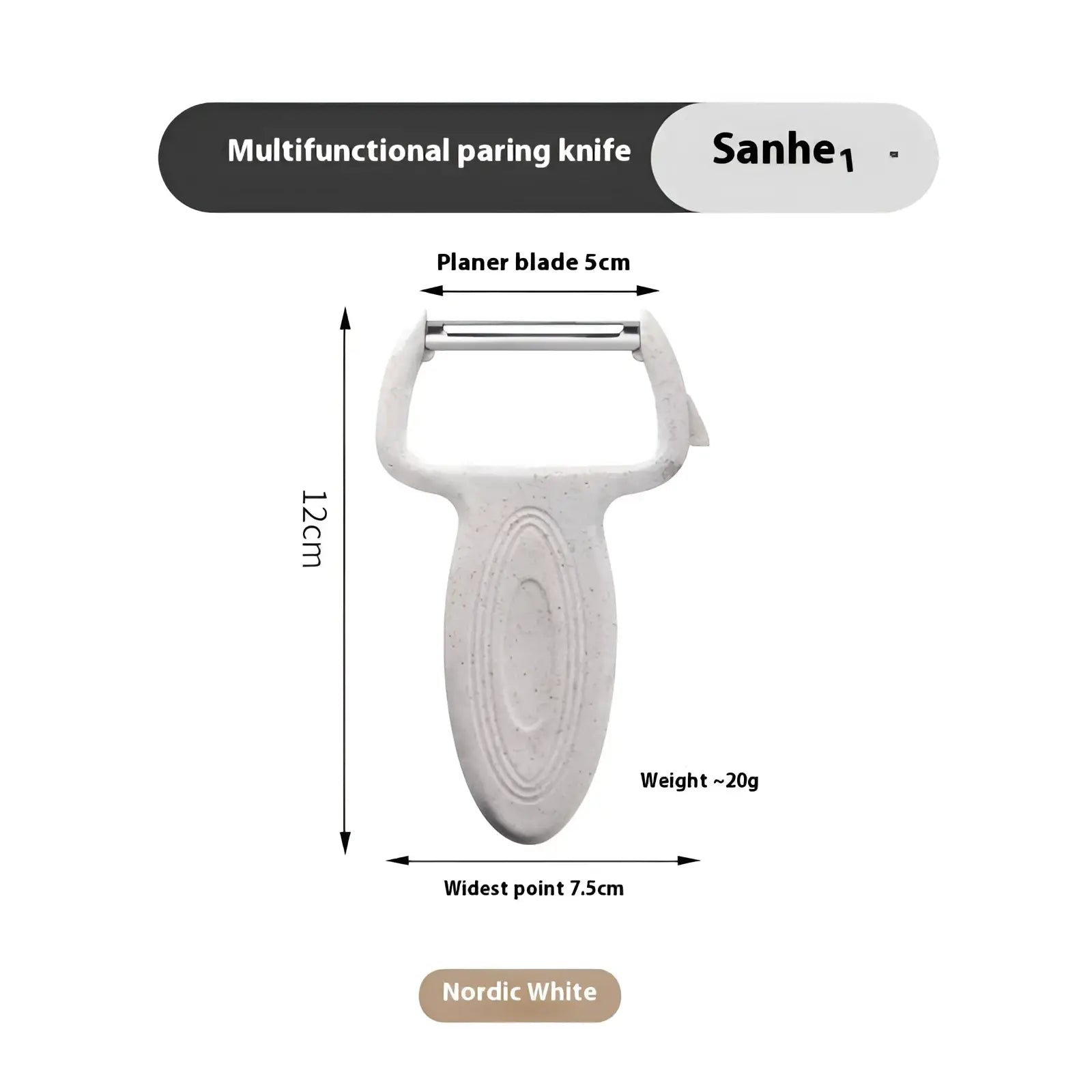 Nordic white multifunctional peeling knife with sleek textured wood handle and stainless steel blade for vegetables