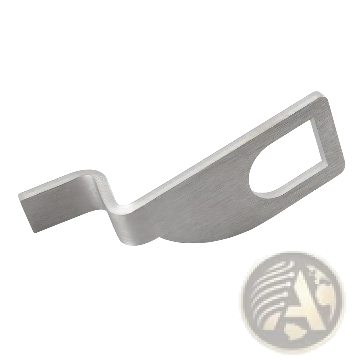 Silver-toned stainless steel vehicle tailgate standoff vent lock with brushed finish and oval-shaped carabiner opening