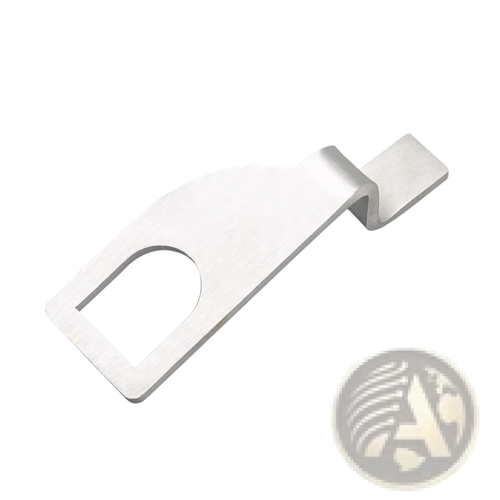 Silver metallic stainless steel vehicle tailgate standoff vent lock seat belt buckle clip with rectangular body and curved hook