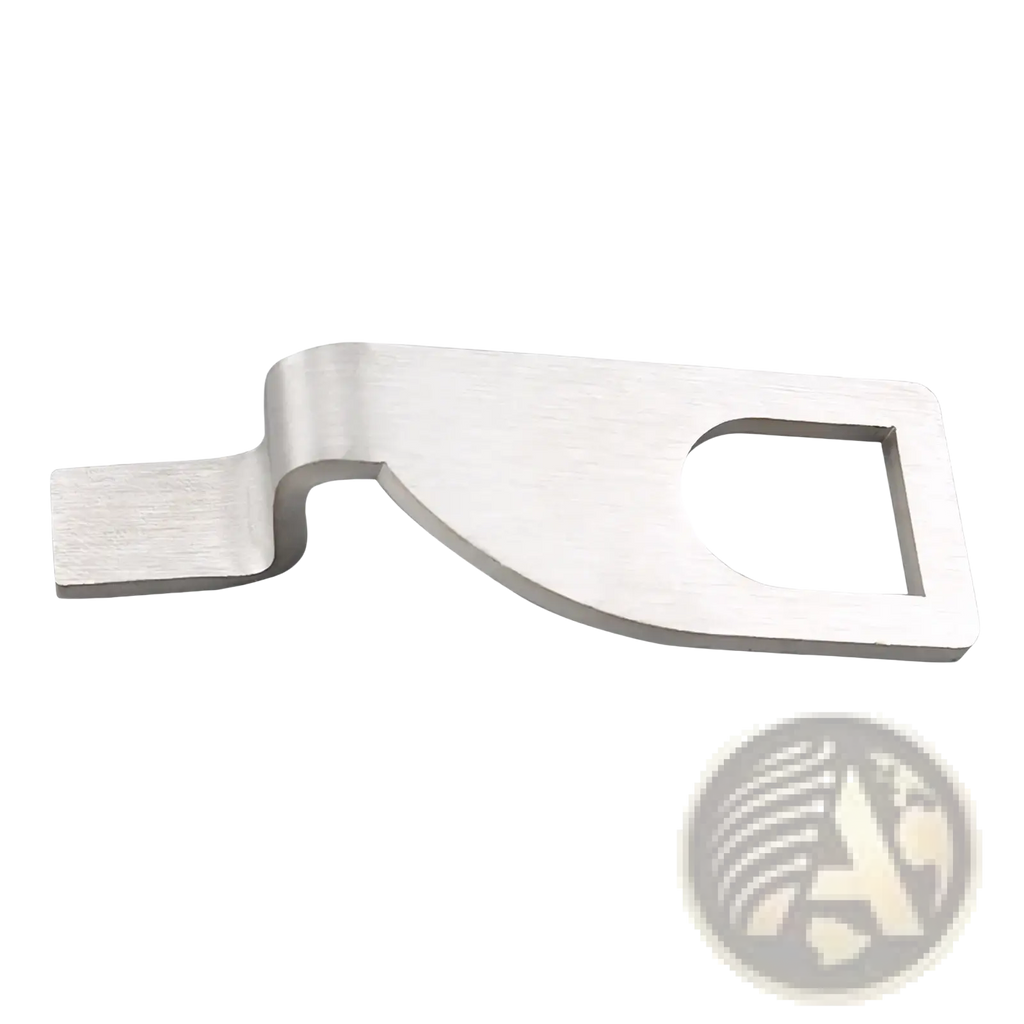 Silver stainless steel vehicle tailgate standoff vent lock with ergonomic car seat belt cutter and brushed finish