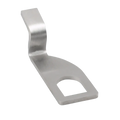 Silver metallic stainless steel l-shaped vehicle tailgate standoff vent lock bracket with rounded rectangular cutout at base