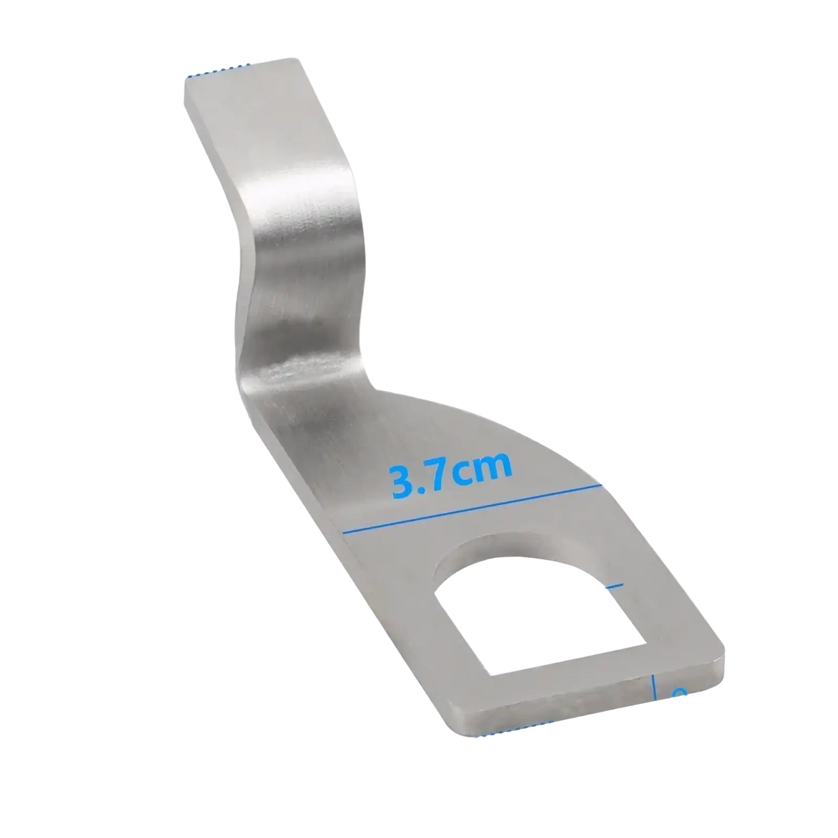 Silver stainless steel l-shaped vehicle tailgate standoff vent lock bracket with curved top and circular hole base