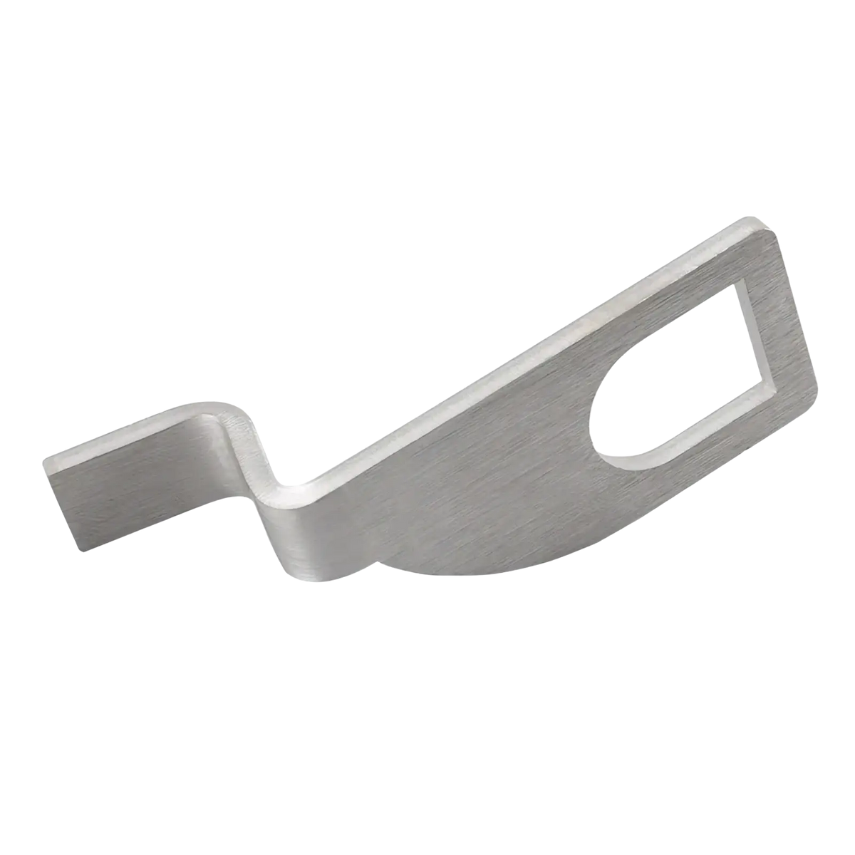 Silver-toned stainless steel vehicle tailgate standoff vent lock with brushed finish and oval-shaped carabiner opening