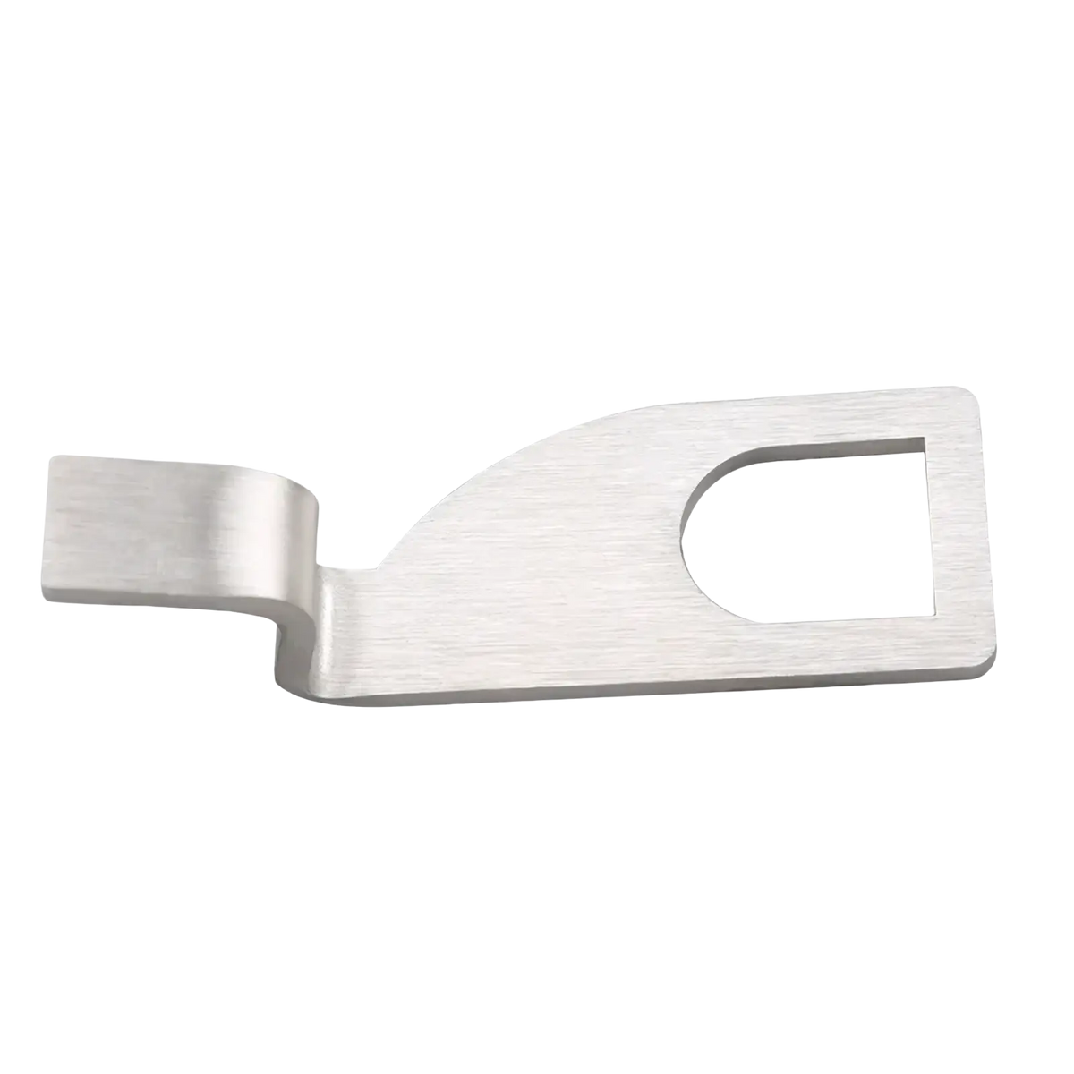 Silver-toned stainless steel vehicle tailgate standoff vent lock with brushed finish and ergonomic seatbelt cutter handle design