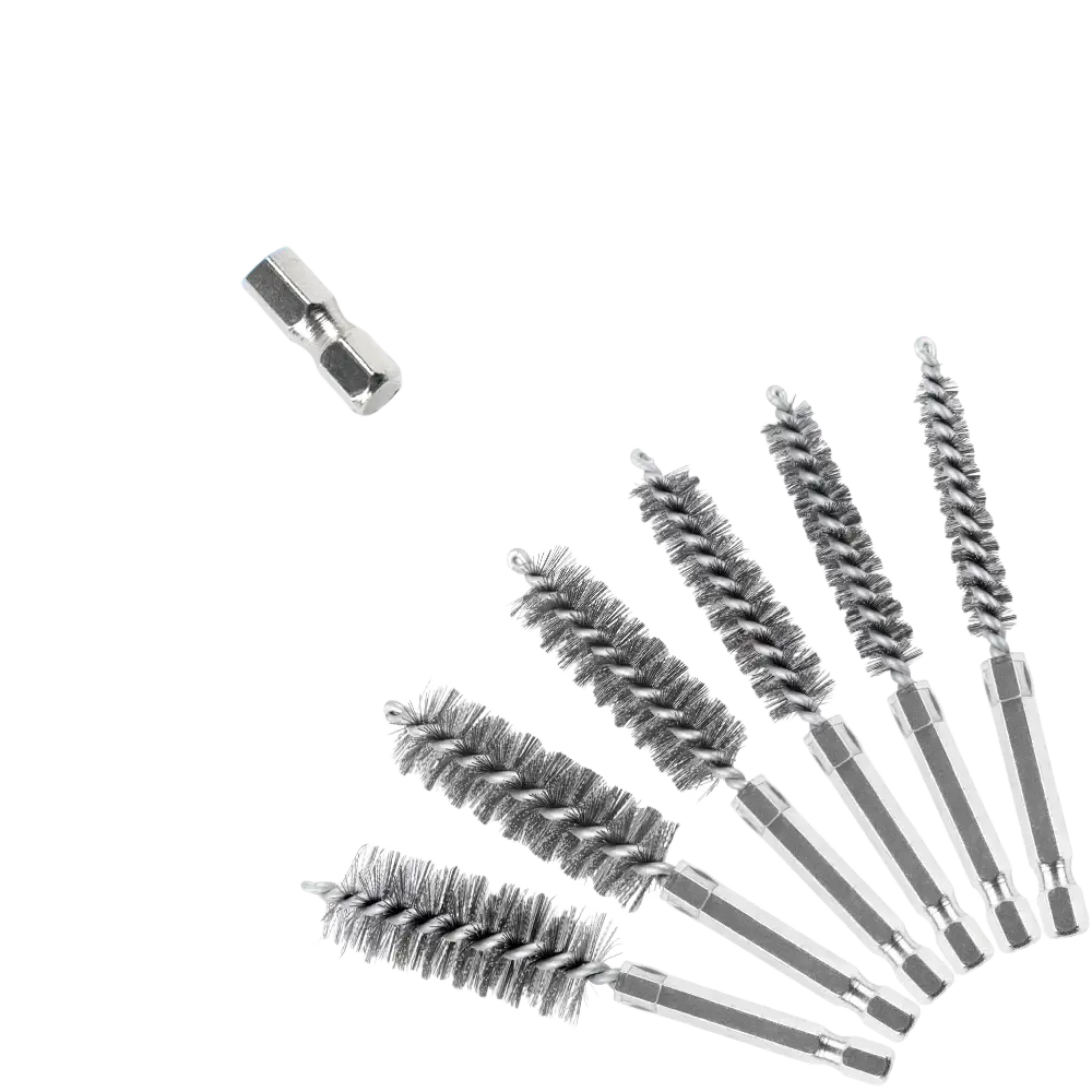 Set of five stainless steel wire bore brushes with thick durable handles and 304 stainless wire bristles