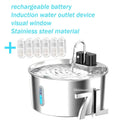 Stainless steel wireless cat water fountain 7l with rechargeable induction pump black control unit and white filter cartridges