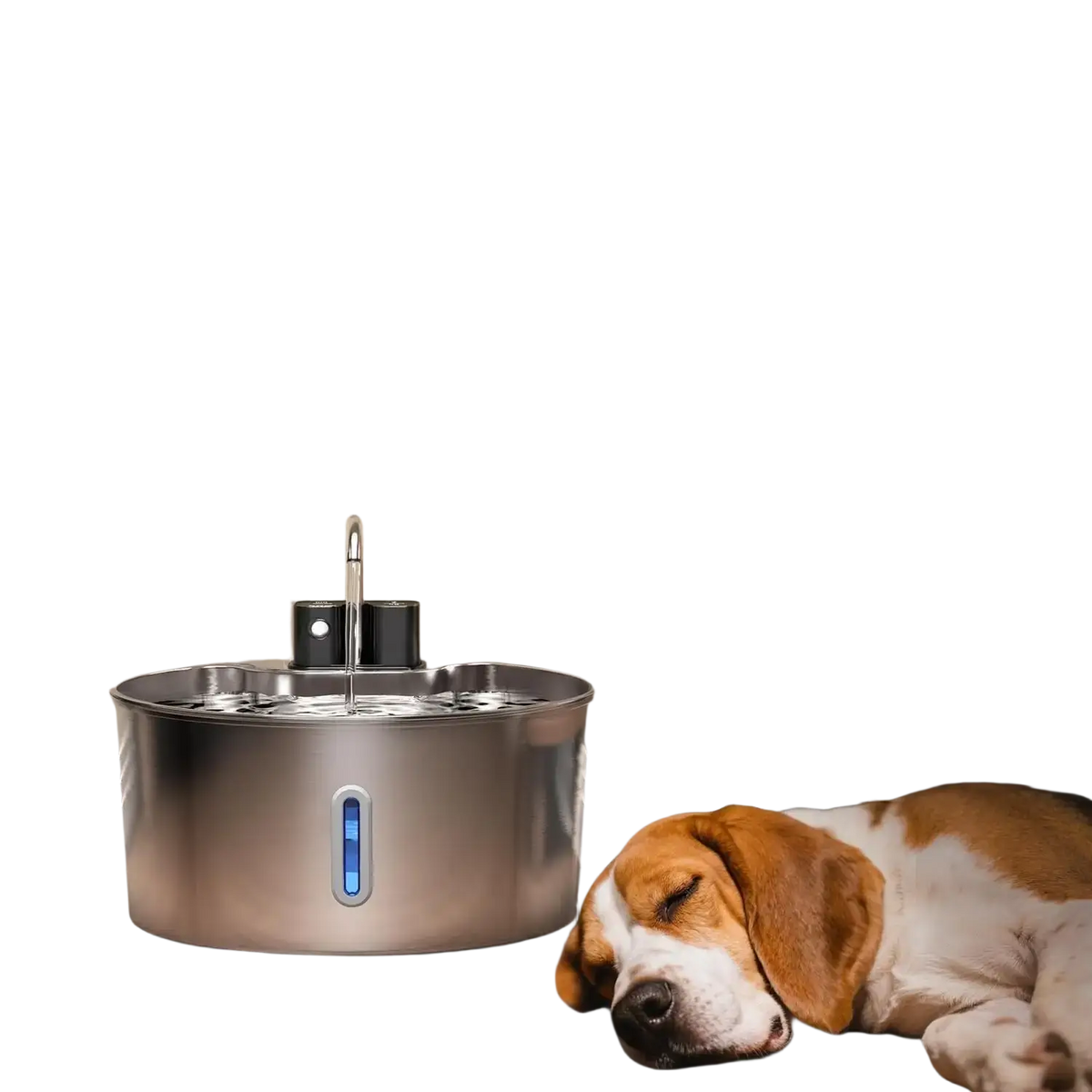 Stainless steel wireless cat water fountain with 7l capacity sleek cylindrical design and blue led indicator