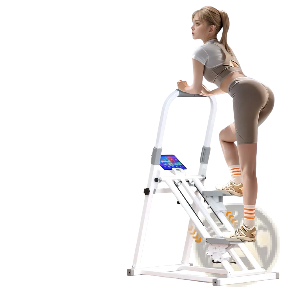 White metal stair climber with digital display screen for home fitness step equipment use
