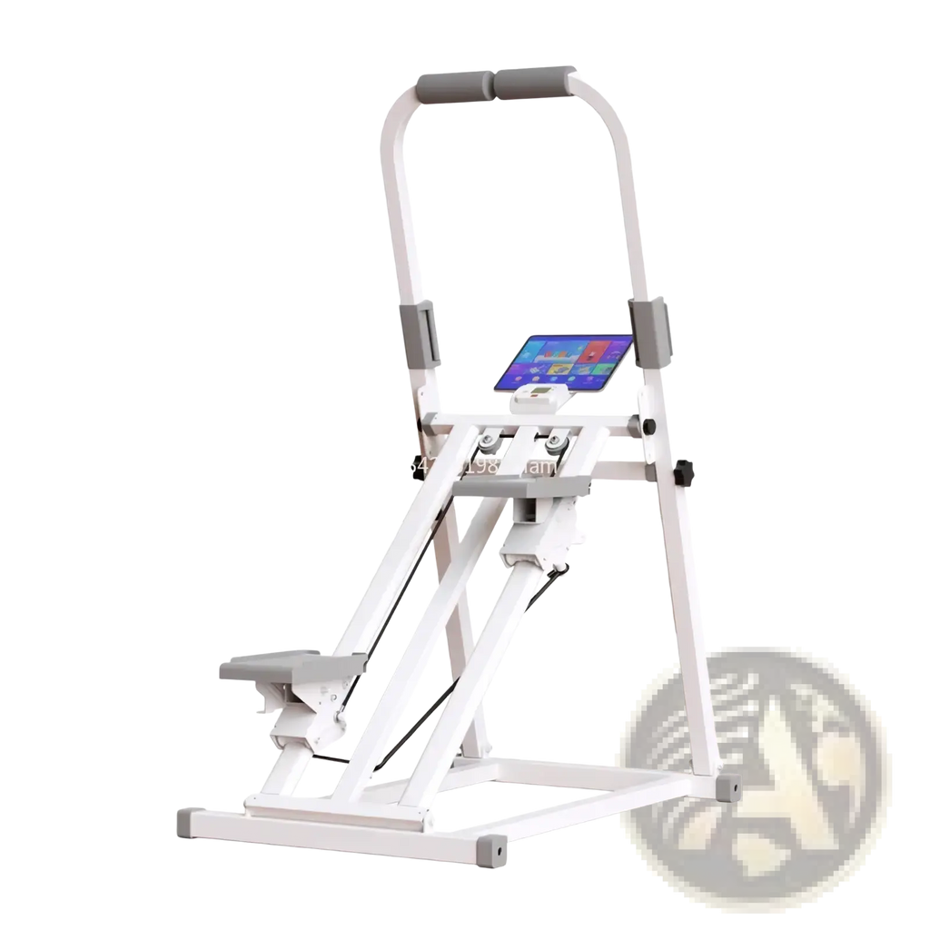 White and gray adjustable stair climbing machine with digital display screen for home fitness step exercise equipment