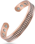 Handcrafted rose gold magnetic therapy cuff bracelet for men with braided copper design and three magnets on each end