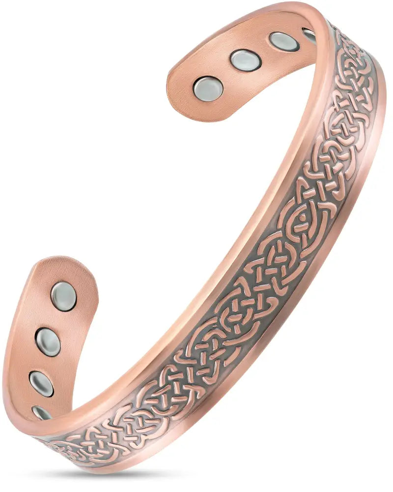 Rose gold shielded knot magnetic copper bracelet for men with intricate celtic knot design and adjustable magnet ends