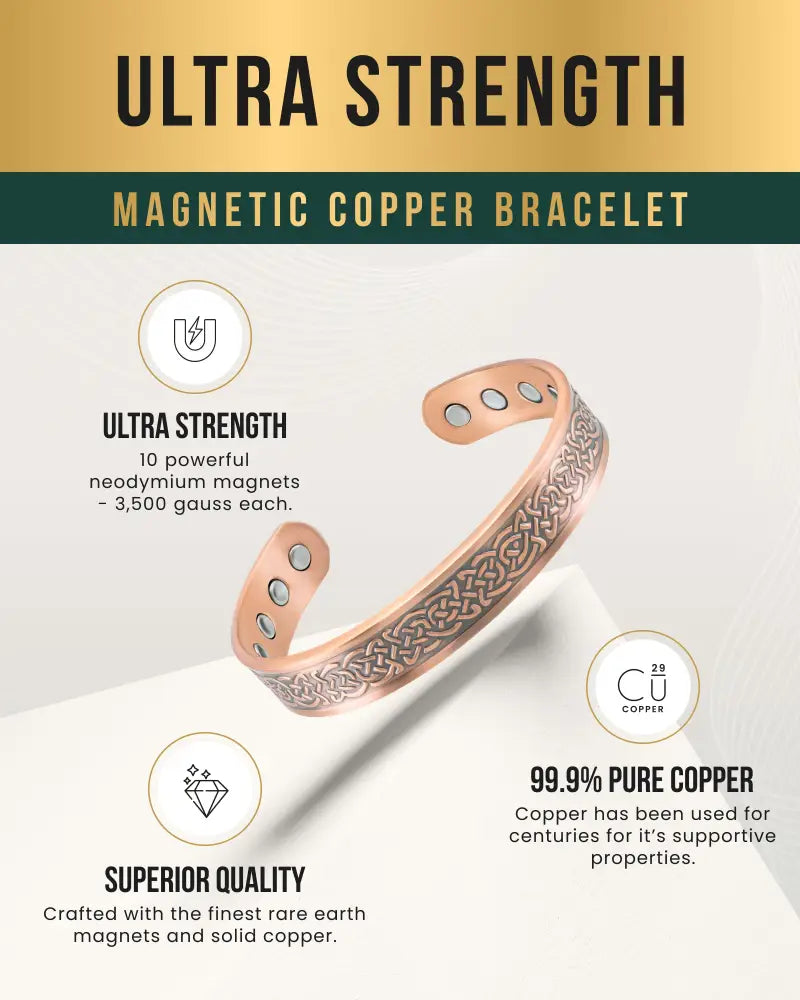 Rose gold shielded knot magnetic copper bracelet for men with intricate braided pattern and ten neodymium magnets