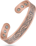 Viking stamped magnetic copper cuff bracelet for men with intricate celtic knot engraving and three circular magnets