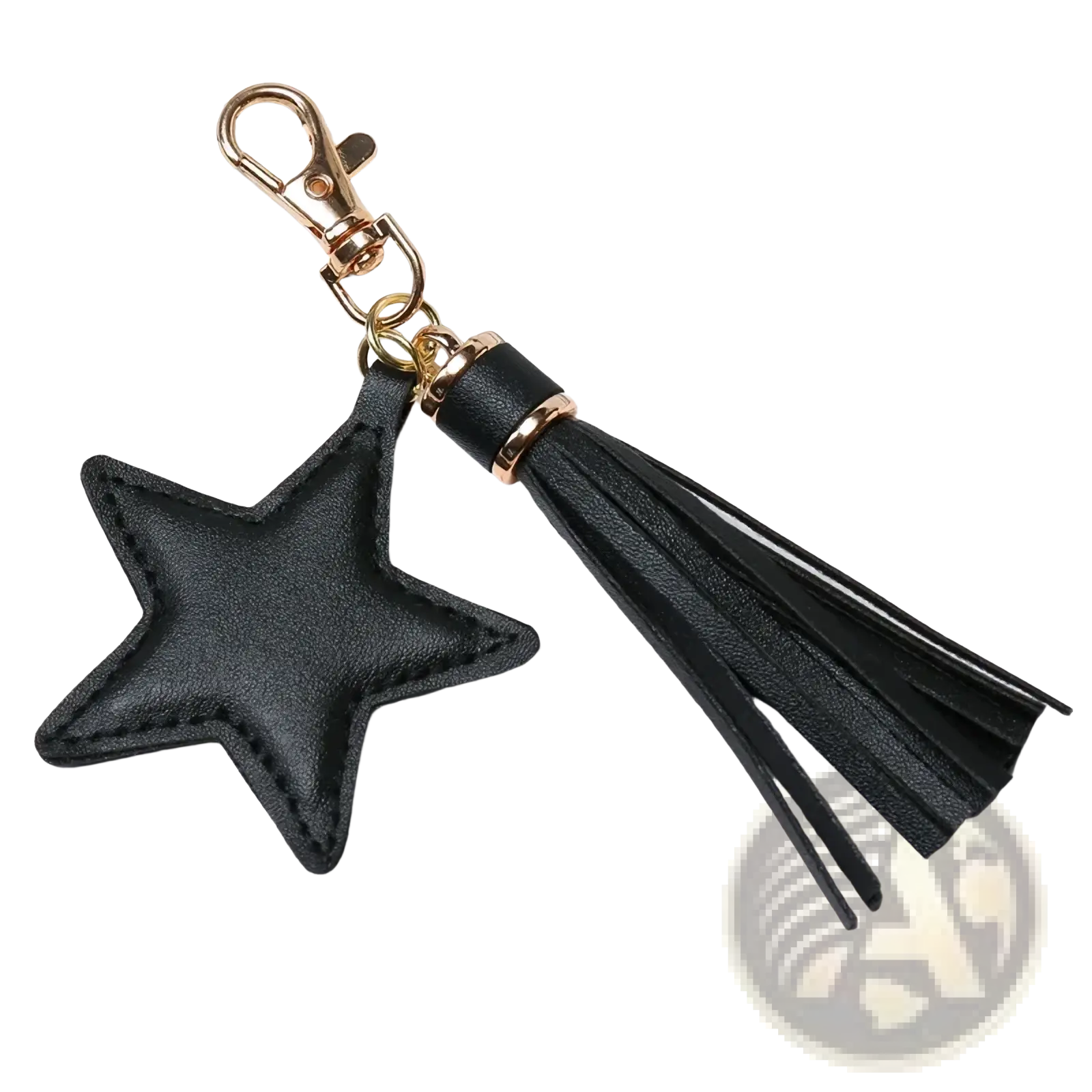 Star leather tassel keychain for women featuring a black star-shaped leather piece with gold-tone clasp and tassel