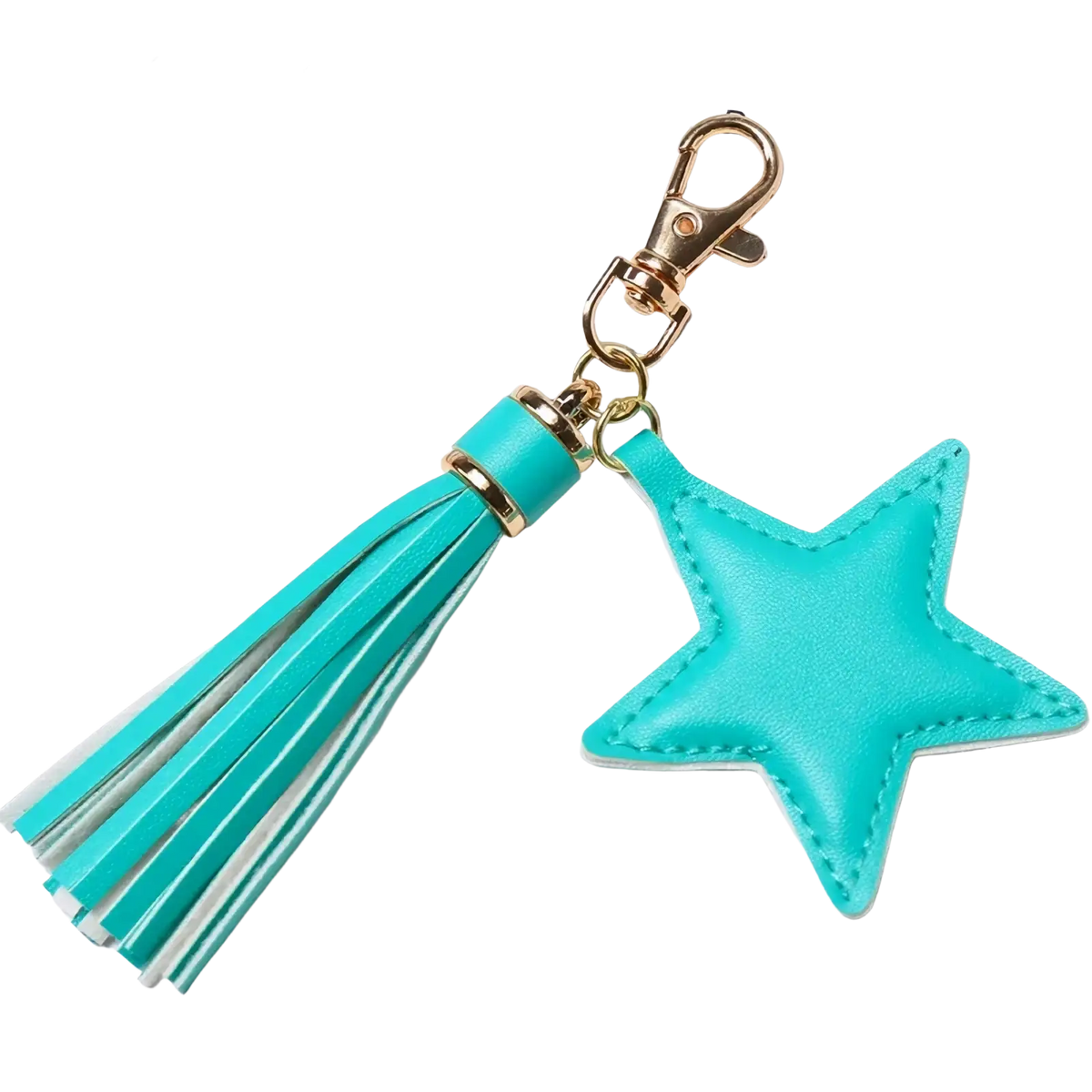 Turquoise star leather tassel keychain for women with matching tassel and gold-tone metal clasp