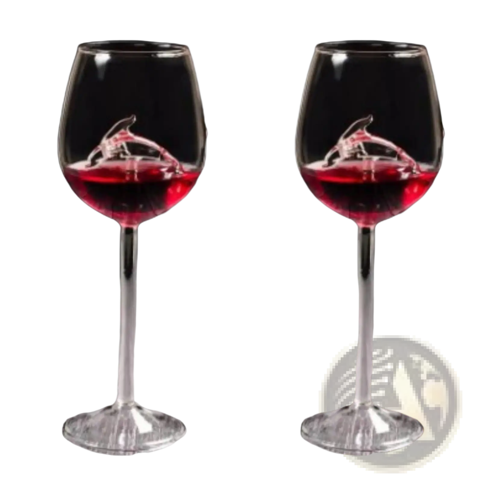 A clear glass starfish sea horse crystal red wine glass 400ml filled with deep red liquid featuring a long stem and wide bowl