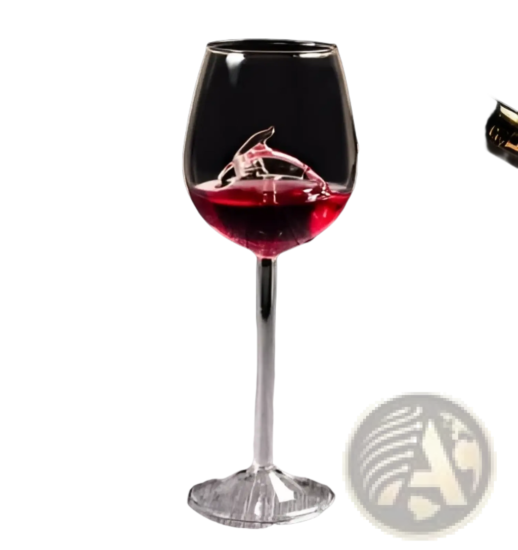 Starfish sea horse crystal red wine glass 400ml with a clear stem and dynamic red wine splash inside