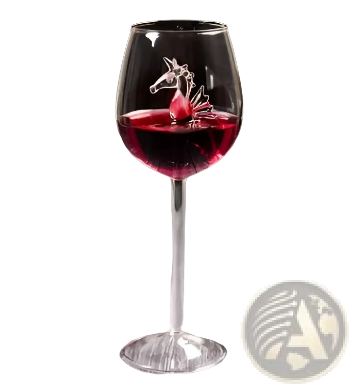 A clear glass starfish sea horse crystal red wine glass 400ml with a delicate horse-shaped ornament inside