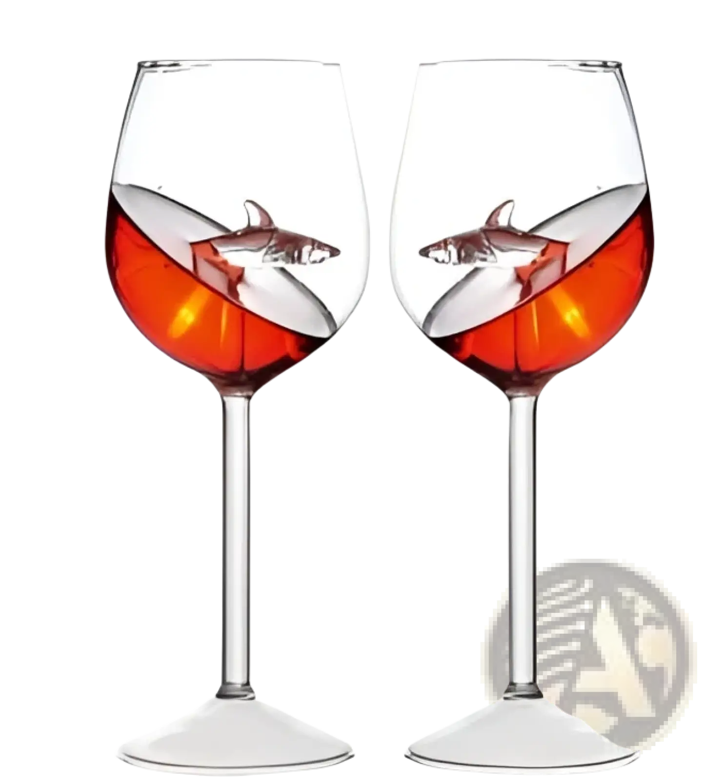 Clear glass Starfish Sea Horse crystal red wine glasses 400ml filled with red wine and shark-shaped ice cubes