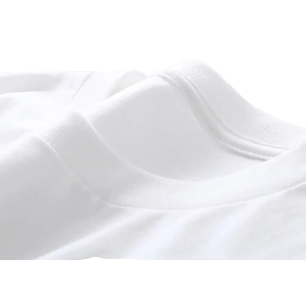 White cotton oversized Stark Industries logo t-shirt with soft smooth texture and neatly stitched neckline