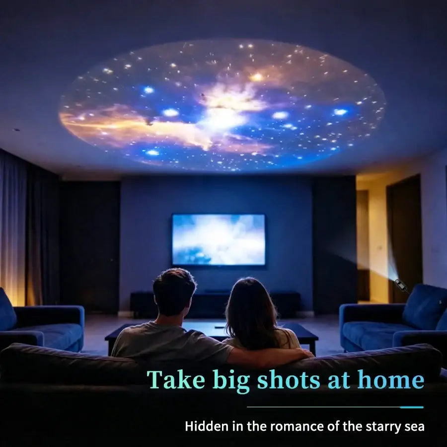 Starry sky galaxy projector usb night light casting a vibrant blue and purple galaxy with twinkling stars ceiling series slide