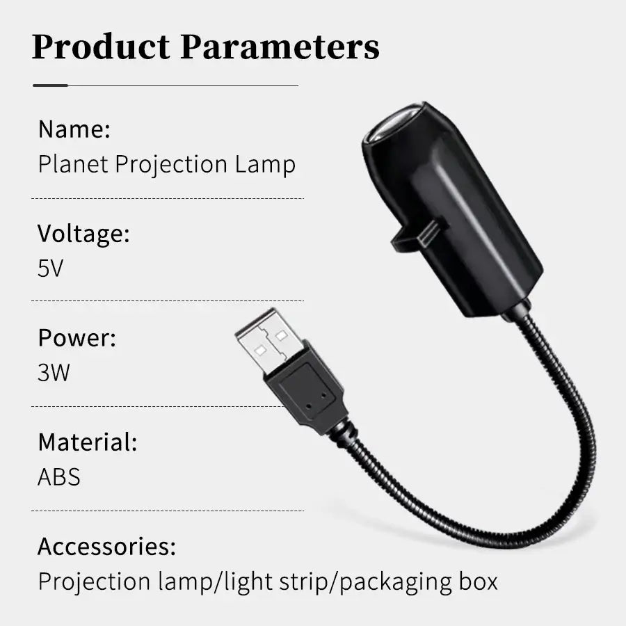Black abs plastic starry sky galaxy projector lamp with flexible coiled usb cable for series slide night light use